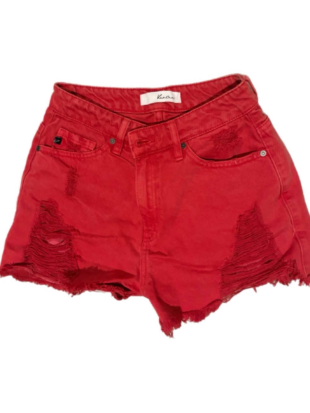 KanCan Red High-Waist Denim Shorts